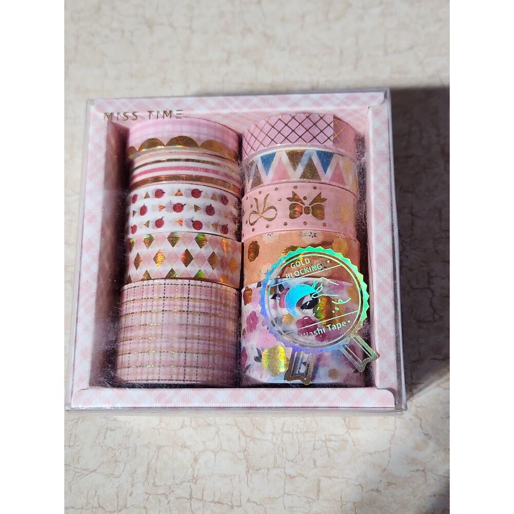 Pink Shapes Washi Tape Box Triangles Hearts Bows Stripes Kawaii